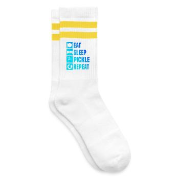 Pickleball Fan Geschenk für Pickleballspieler Fans - Gestreifte Tennissocken - Weiß/Gelb - Rechts