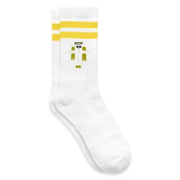 Kreuz Kruzifix Engel Beschützer - Gestreifte Tennissocken - Weiß/Gelb - Rechts