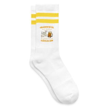 Kreuzworträtsel Bier Glück / Lustiger Spruch - Gestreifte Tennissocken - Weiß/Gelb - Rechts