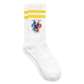 Sphynx Cat Love - Striped tennis socks - white/yellow - Right