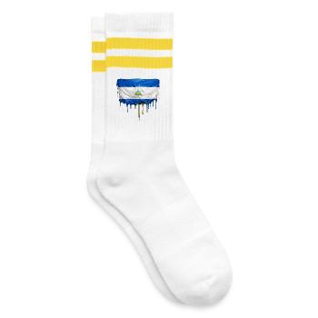 Nicaragua Flaggen Tropfenkunst - Gestreifte Tennissocken - Weiß/Gelb - Rechts
