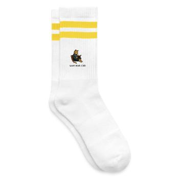 Katz im Leseclub - Gestreifte Tennissocken - Weiß/Gelb - Rechts