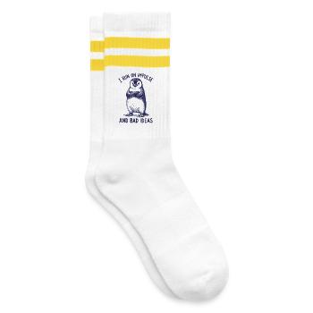 Funny Penguin Shirt Bad Ideas Humor - Striped tennis socks - white/yellow - Right
