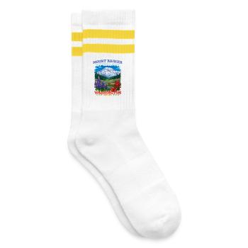 Mount Rainier National Park Washington - Gestreifte Tennissocken - Weiß/Gelb - Rechts