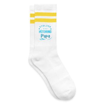 Stolzer Hütehund Papa - Gestreifte Tennissocken - Weiß/Gelb - Rechts