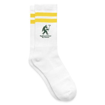 Funny Camping Sasquatch Bigfoot Got My Peni - Striped tennis socks - white/yellow - Right