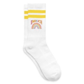 Kita Erste Klasse Regenbogen Schüler Kindergarten - Gestreifte Tennissocken - Weiß/Gelb - Rechts