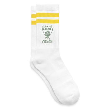 Flaming Sausages G Vibes and Cold Beer BBQ - Striped tennis socks - white/yellow - Right