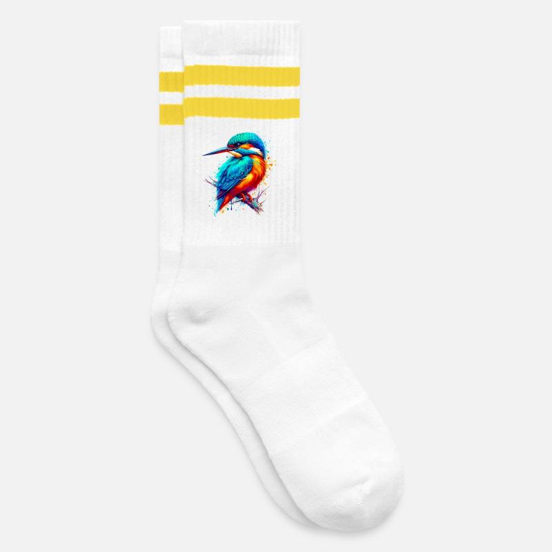 Eisvogel - Gestreifte Tennissocken - Weiß/Gelb