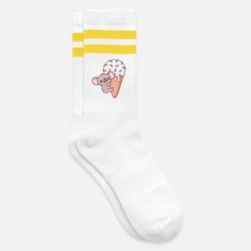 Drôle de koala s’accrochant à un cornet de crème glacée - Chaussettes de tennis - blanc/jaune