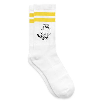 Waschbär im Geisterkostüm Illustration - Gestreifte Tennissocken - Weiß/Gelb - Rechts
