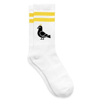 Dove with Crown | King of the City Symbol - Striped tennis socks - white/yellow - Right