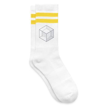 Geometric 3D Cube Line Style - Striped tennis socks - white/yellow - Right