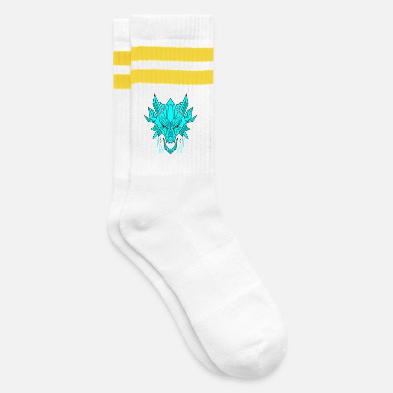 Geometrischer Eisdrache Kopf - Striped tennis socks - white/yellow