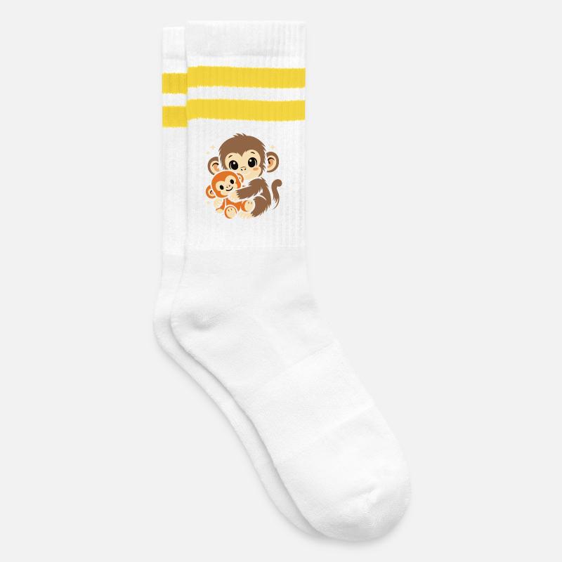 Punch Monkey Affe - Gestreifte Tennissocken - Weiß/Gelb