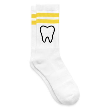 Zahn, Zähne, Zahnarzt Geschenk - Gestreifte Tennissocken - Weiß/Gelb - Rechts
