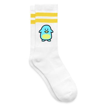 Pinguin-Comic - Gestreifte Tennissocken - Weiß/Gelb - Rechts