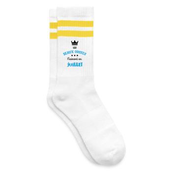Cadeau naissance bébé garçon Juillet Beaux Gosses - Chaussettes de tennis - blanc/jaune - Droite