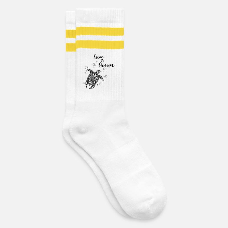 Save the Ocean - Turtle - Striped tennis socks - white/yellow