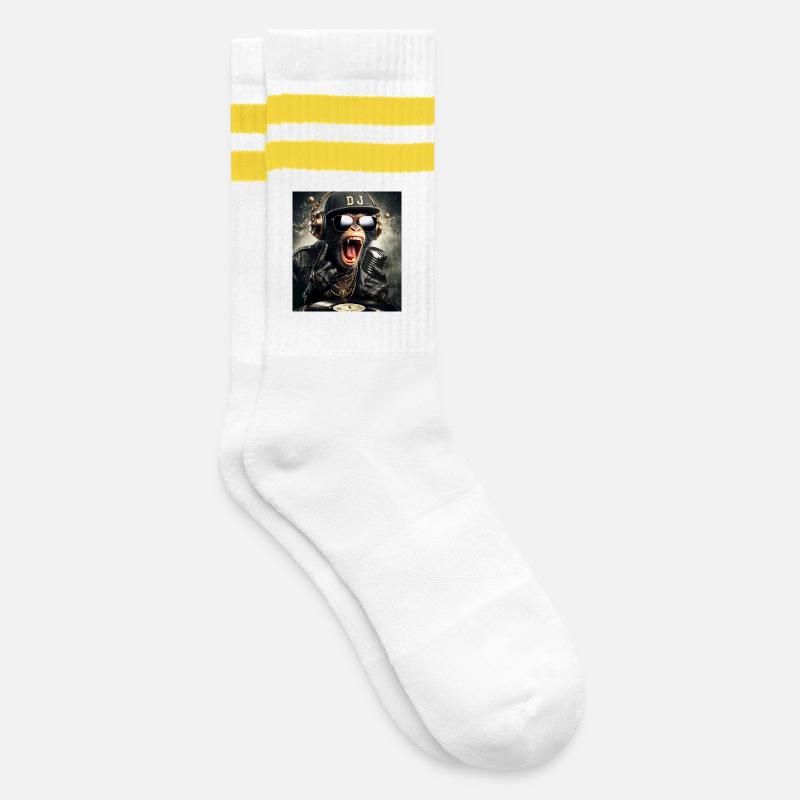 DJ Affe - Gestreifte Tennissocken - Weiß/Gelb