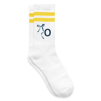 Monogramm oder Geschenkidee - Gestreifte Tennissocken - Weiß/Gelb - Rechts