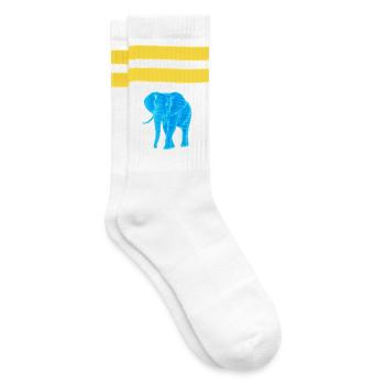 Neon Elephant Line Art - Striped tennis socks - white/yellow - Right