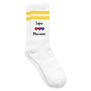 PATENTANTE, SUPERPATIN, PATE, PATENKIND. - Gestreifte Tennissocken - Weiß/Gelb - Rechts