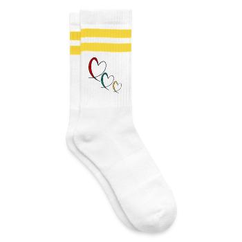 I LOVE YOU. VALENTINE'S DAY. HEART. I LOVE YOU - Striped tennis socks - white/yellow - Right