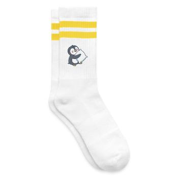 Pastell-Kuschelpinguin - Gestreifte Tennissocken - Weiß/Gelb - Rechts
