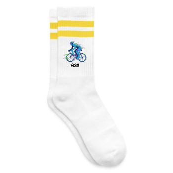 Neon-Glitch-Radfahrer - Gestreifte Tennissocken - Weiß/Gelb - Rechts