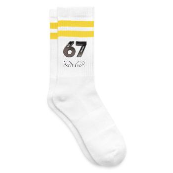 Six Seven 6 7 Lustige 67 Gen Alpha Slang - Gestreifte Tennissocken - Weiß/Gelb - Rechts