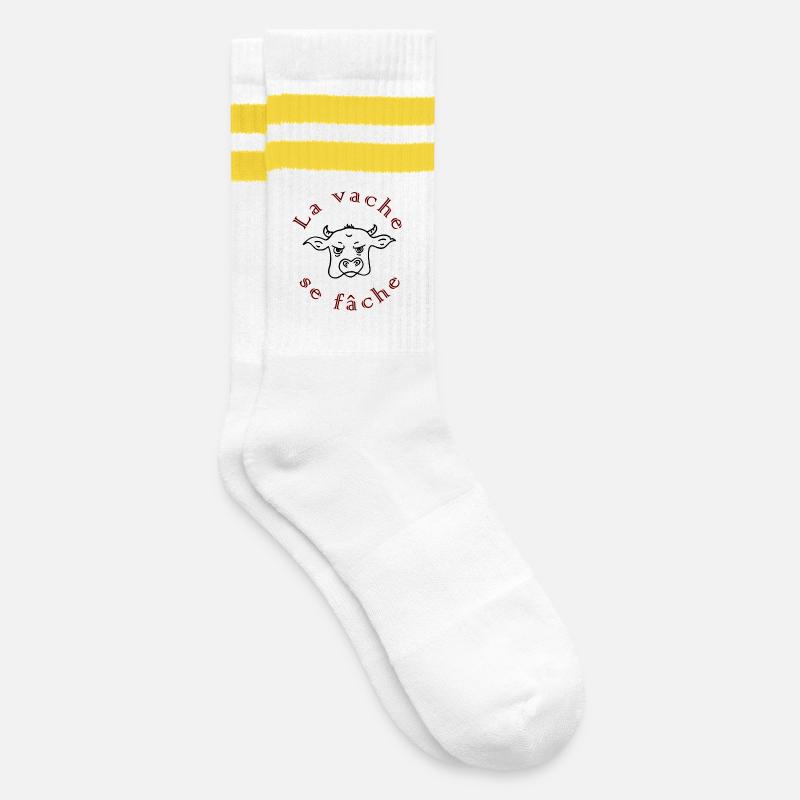 Die Kuh wird wütend schwarz - Gestreifte Tennissocken - Weiß/Gelb