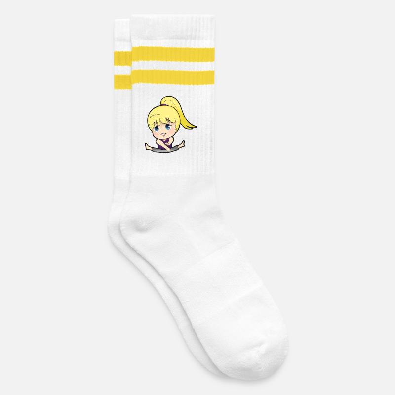 Chibi Anime Manga Splitkick - Striped tennis socks - white/yellow
