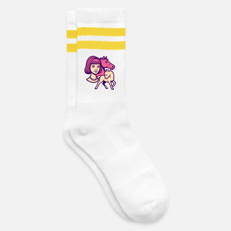 Fille Cheval Pop Art Rose - Chaussettes de tennis - blanc/jaune