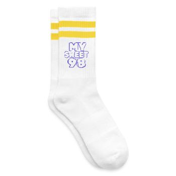 Geburtstag 98 - Gestreifte Tennissocken - Weiß/Gelb - Rechts