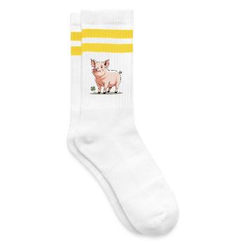 Kuscheliges Frühlingsschwein Cartoon - Gestreifte Tennissocken - Weiß/Gelb - Rechts