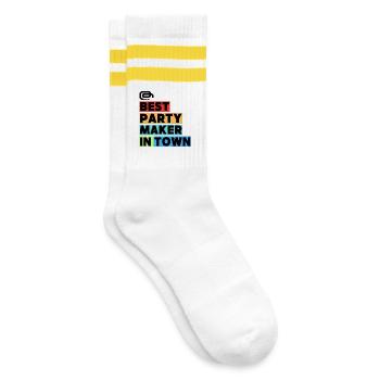 Bester Partymacher  / Best Party Maker in Town - Gestreifte Tennissocken - Weiß/Gelb - Rechts