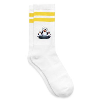 Pinguin Familien Trio Cartoon - Gestreifte Tennissocken - Weiß/Gelb - Rechts