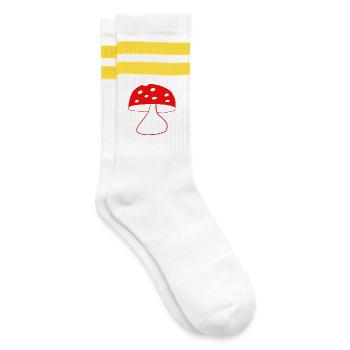 Red fly agaric mushrooms - Striped tennis socks - white/yellow - Right