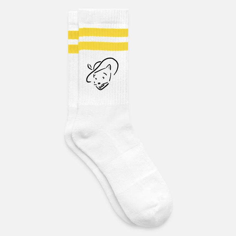 Der gestiefelte Kater - Gestreifte Tennissocken - Weiß/Gelb