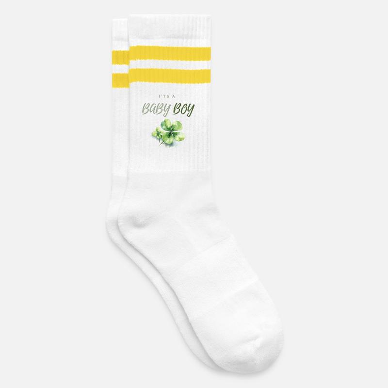 Kleiner Junge - Gestreifte Tennissocken - Weiß/Gelb