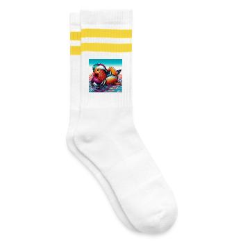 Mandarin duck - Striped tennis socks - white/yellow - Right