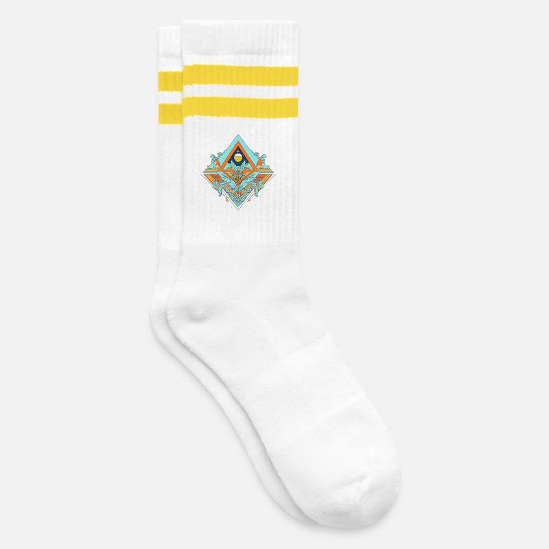 Celestial Dreamscape Geometric Design - Striped tennis socks - white/yellow