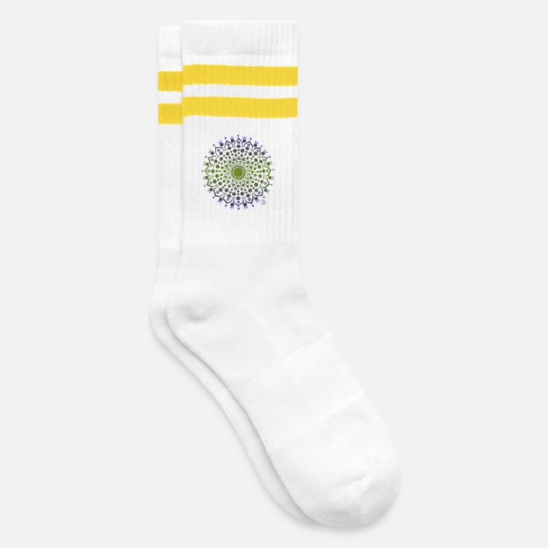 Mandala de fleurs en bleu et vert - Chaussettes de tennis - blanc/jaune