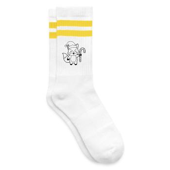 Weihnachtsfuchs mit Candy Cane Illustration - Gestreifte Tennissocken - Weiß/Gelb - Rechts