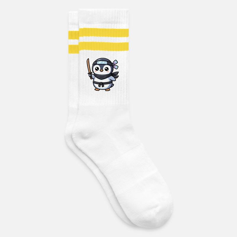 Pingouin Ninja avec Épée - Chaussettes de tennis - blanc/jaune