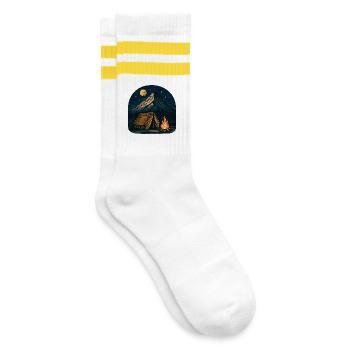 Mountain camping at night with fire - Striped tennis socks - white/yellow - Right