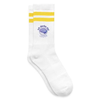 Ich denke viel - leider - Gehirn  - Gestreifte Tennissocken - Weiß/Gelb - Rechts