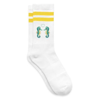 Zwei Seepferdchen Paar - Gestreifte Tennissocken - Weiß/Gelb - Rechts