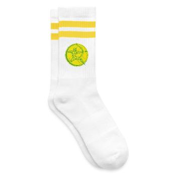 Schütze Sternzeichen – Ziel & Freiheit - Gestreifte Tennissocken - Weiß/Gelb - Rechts